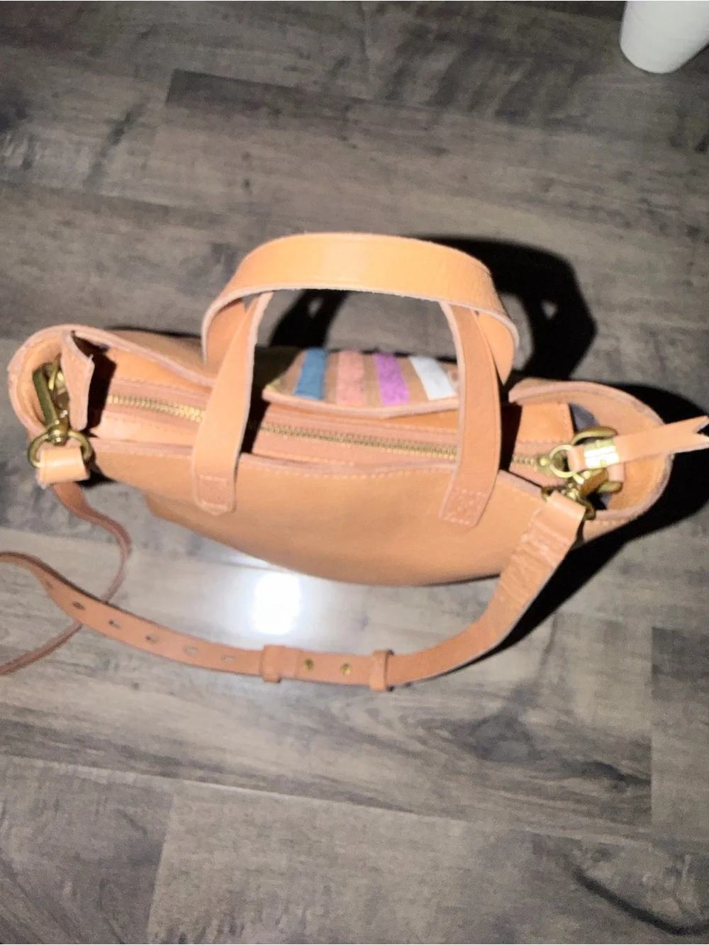 Madewell Tan Tote with Multicolor Vertical Stripe Detail